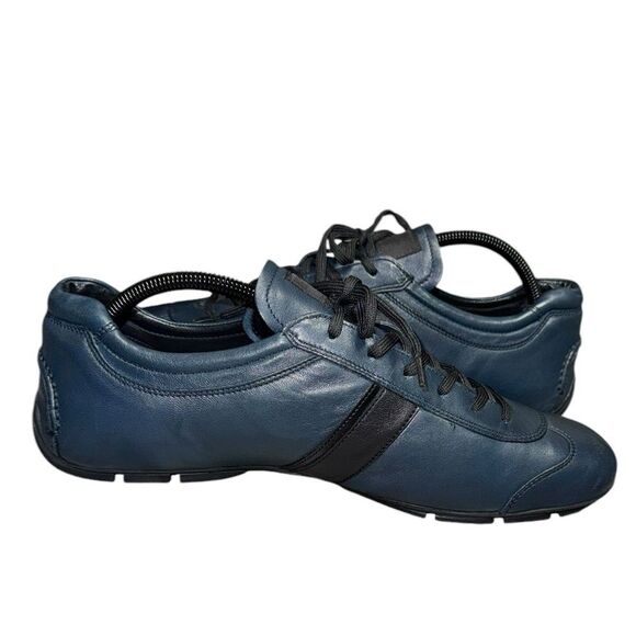 Men’s PRADA Sport Blue Leather AUTHENTIC low top lace up sneakers size 9.5 - Picture 3 of 10